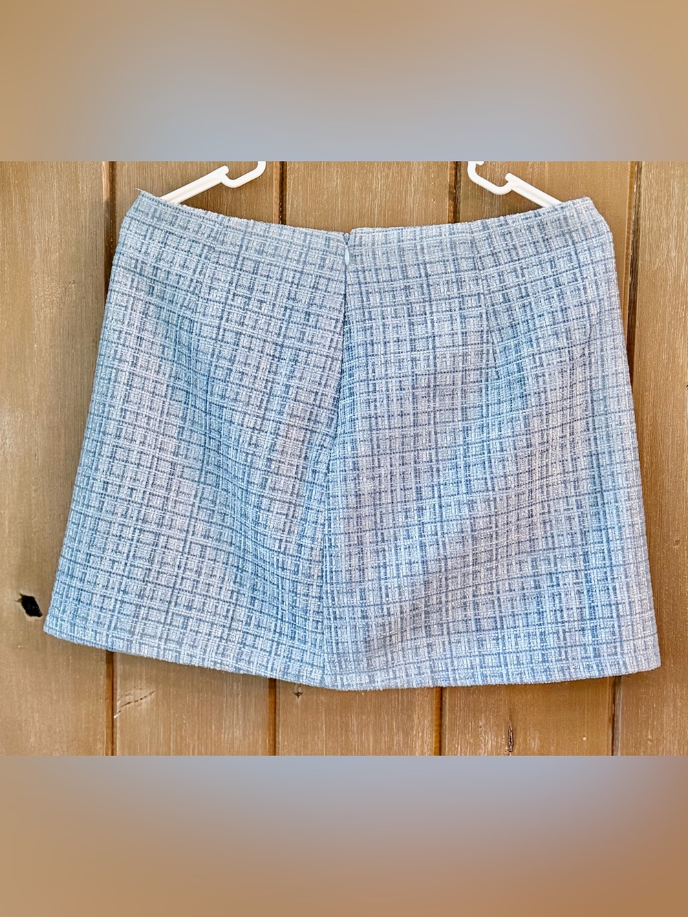All in Favor Tweed Light Blue Plaid Mini Skirt size large
